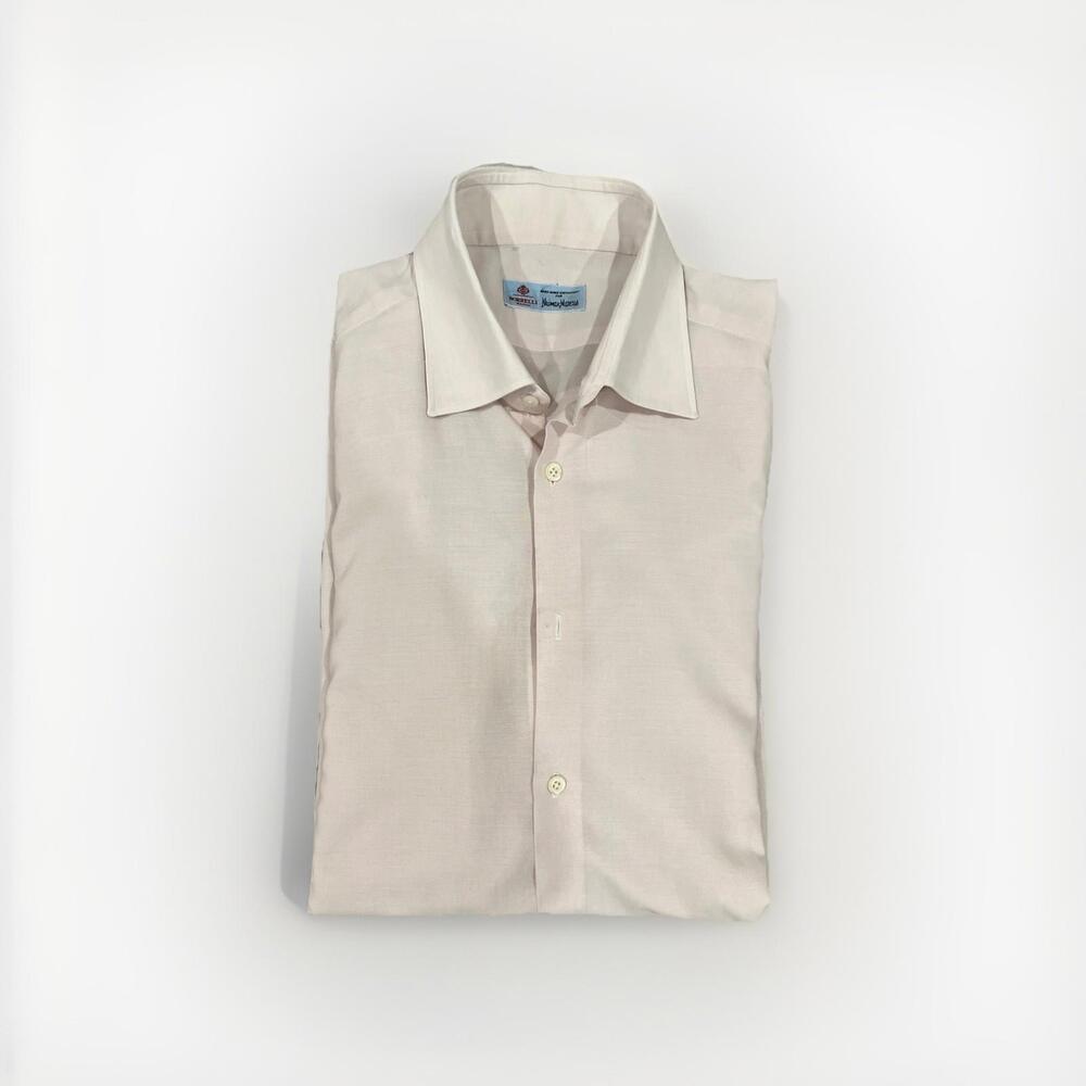 LUIGI BORRELLI NAPOLI MENS DRESS SHIRT 17.5L XL PINK HERRINGBONE MADE ITALY READ